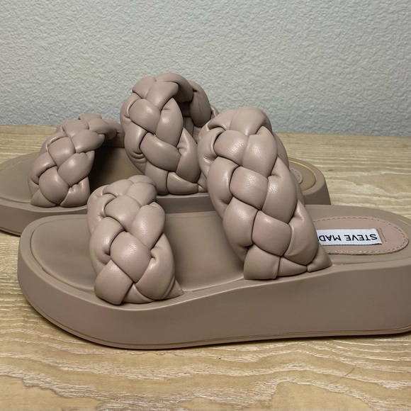 STEVE MADDEN WOMAN HILLARY SANDAL TAUPE BRAIDED SIZE 6 - Picture 3 of 4
